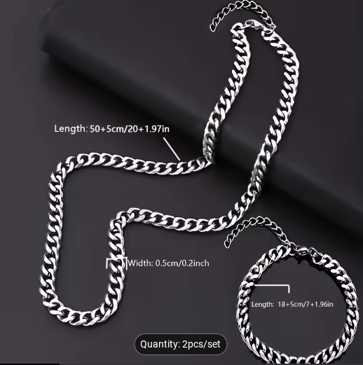 -Duty Stainless Steel Chain Necklace & Bracelet Matching